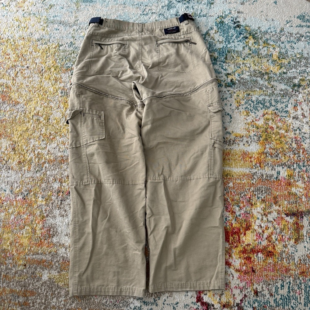 Vintage 90s Bugle Boy Convertible Zip Off Wide Leg Cargo Pants Khaki 38x32